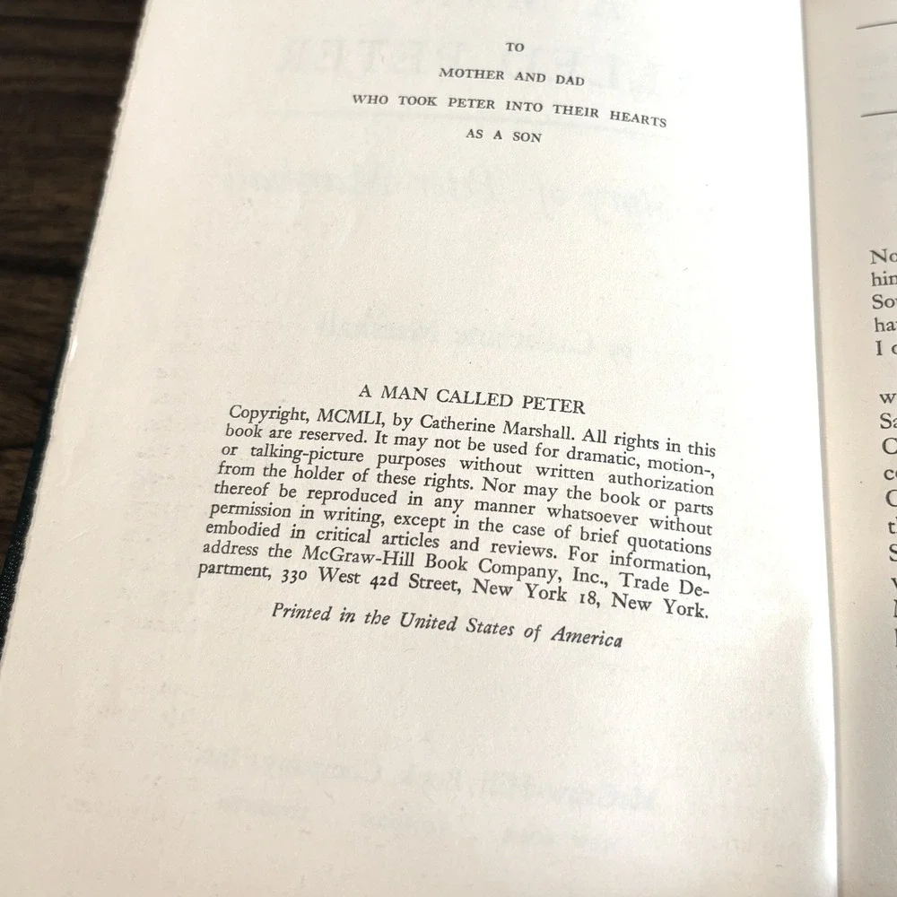 A Man Called Peter Catherine Marshall 1951 Vintage Hardcover Christian Biography